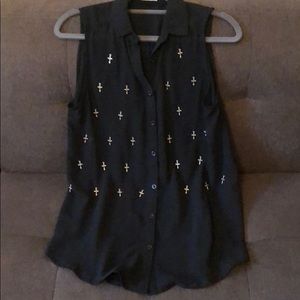 Tobi Black Sleeveless Tunic with Mini Cross Detail